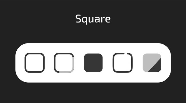 Square icons in 5 different styles as vector
