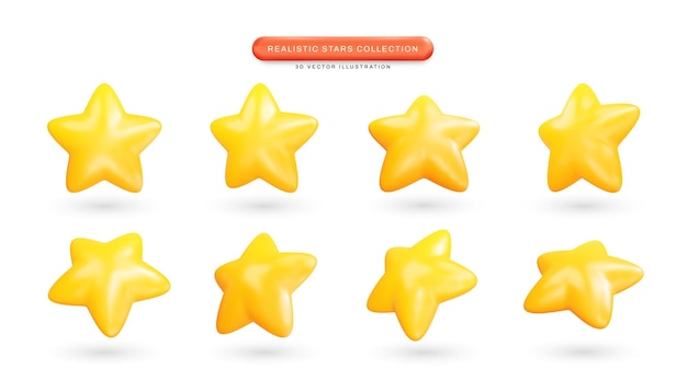 Stars collection realistic 3d cartoon style vector illustration