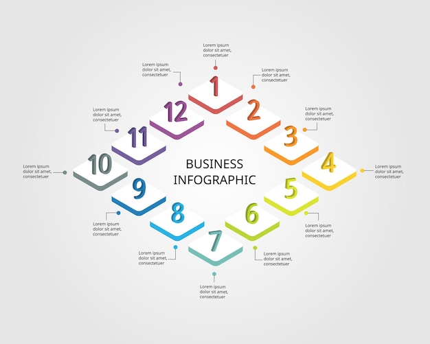 step number chart template for infographic for presentation for 12 element