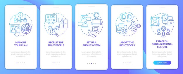 Steps to start virtual office blue gradient onboarding mobile app screen