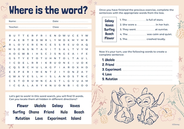 Stitch and Angel Happy Valentines Day Worksheet