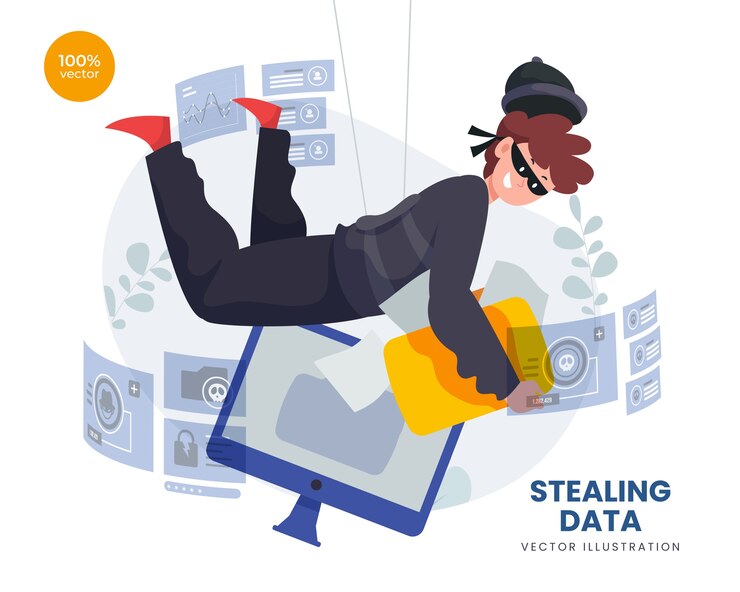 Vektor stjele data phising med tyv hacker stjele mappeinformasjon