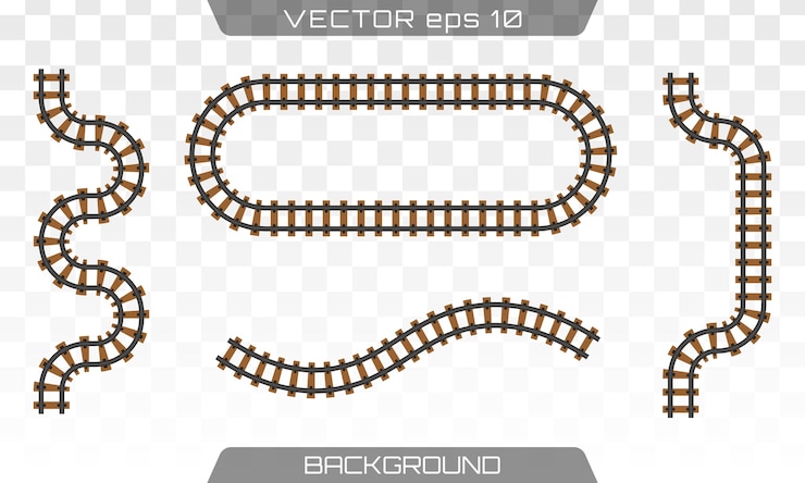 Vektor straight tracks art design. rails set on transparent background. concept of train transportation, metro, logistics and railroad. flat design.