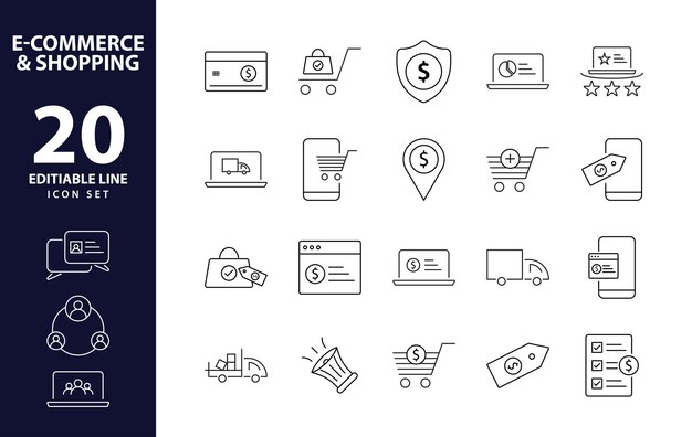 Streamlined ecommerce experience a distinctive set of minimal thin line web icons for online shop