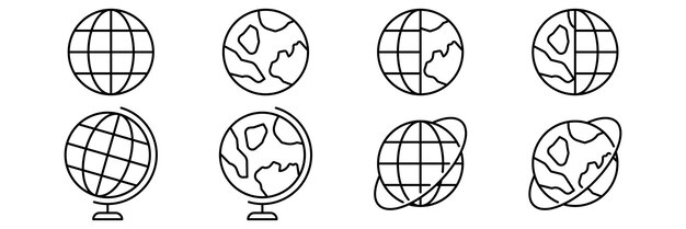Stroke line icons set of globe Simple symbols for app development and website design Vector icons