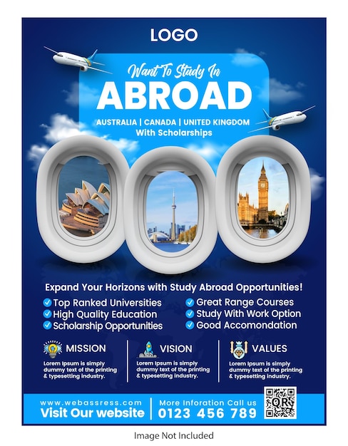 Study Abroad Opportunities Poster with Scholarships