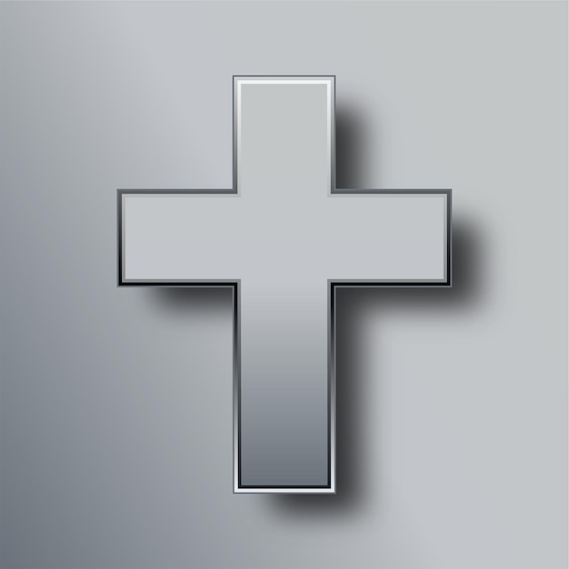 Stylish Silver Metal Cross Icon with Gray Background