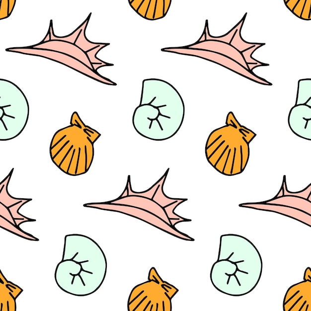 stylized groove pattern with different shells Summer background wrapping paper
