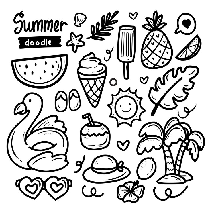 Vektor summer doodle sticker abstract collection big set