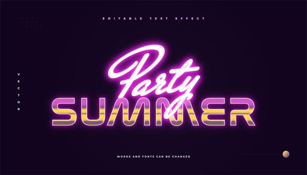 summer party text in colorful retro text style and glowing neon effect editable text style effect