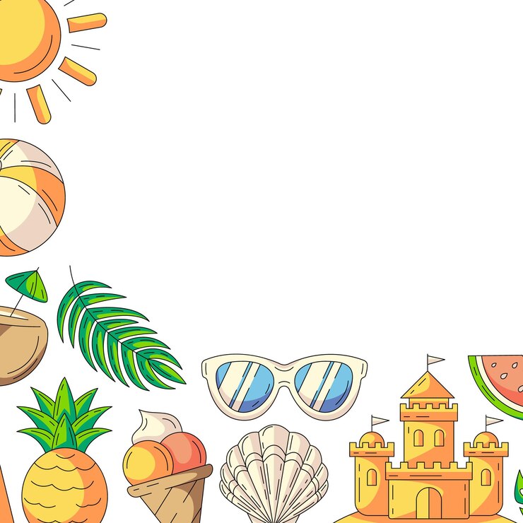 Vektor summer square card colorful beach accessories icons corner border frame copy space isolated