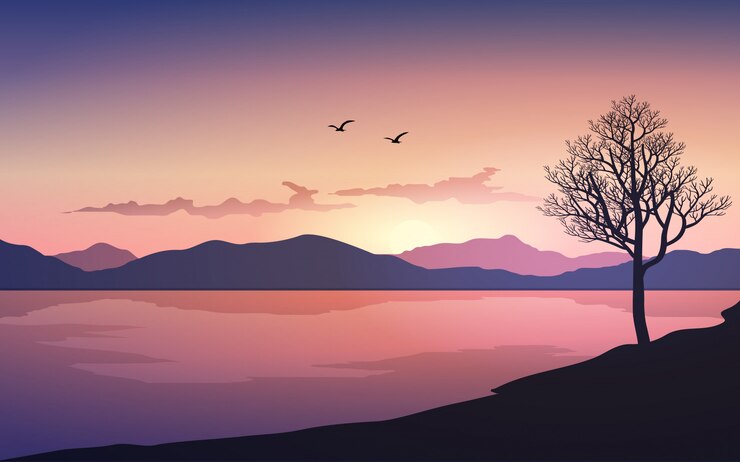 Vektor sunset scene with dramatic sky