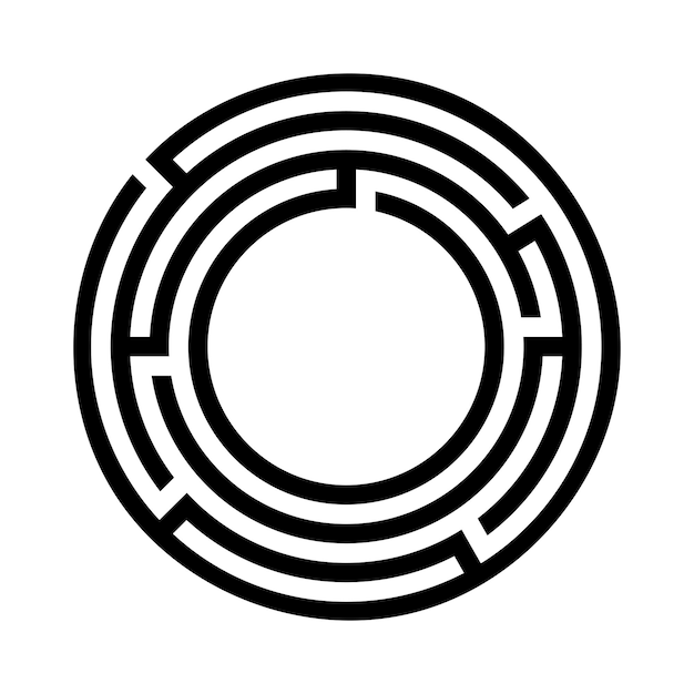Svart sirkel labyrint symbol vektor.