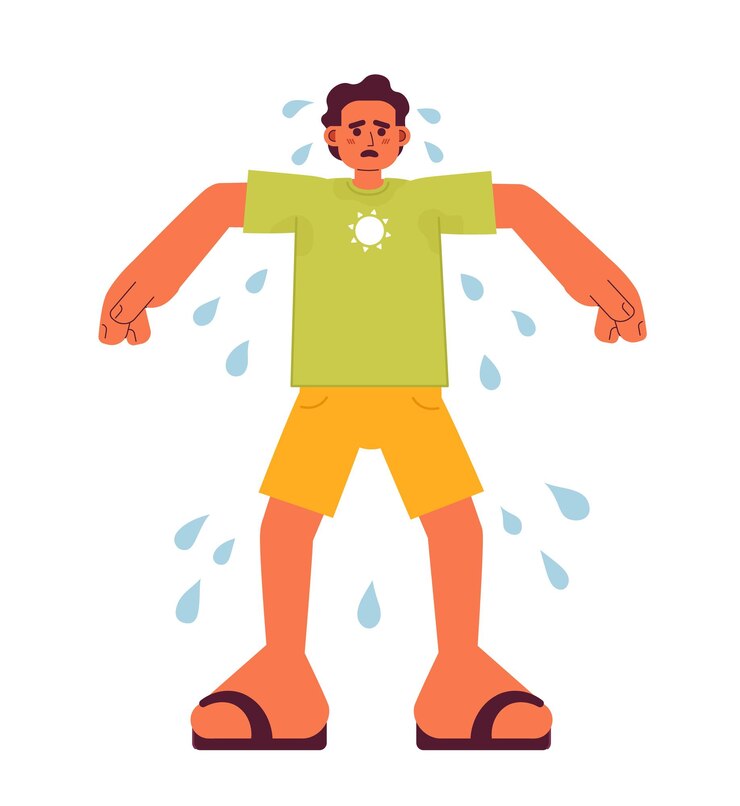 Sweating outdoors in summertime flat concept vector spot illustration