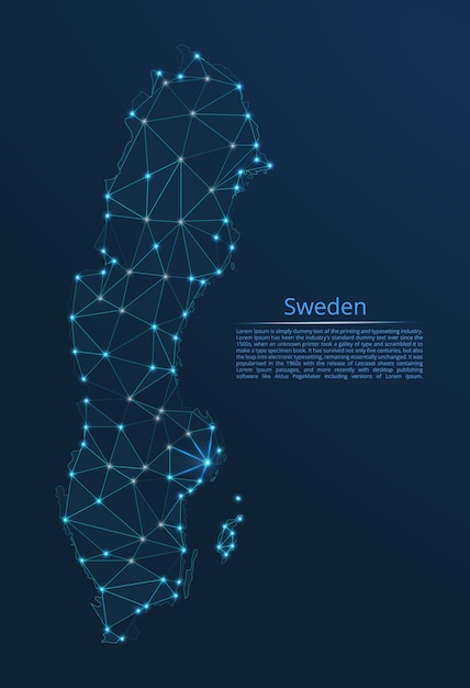sweden communication network map vector low poly image of a global map with lights