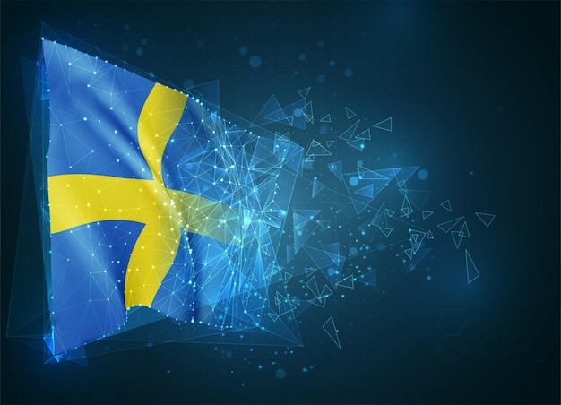Sweden,  flag, virtual abstract 3D object from triangular polygons on a blue background