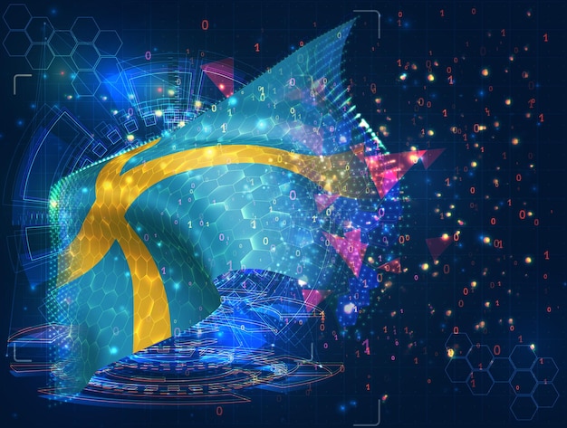 sweden vector flag virtual abstract 3d object from triangular polygons on a blue background