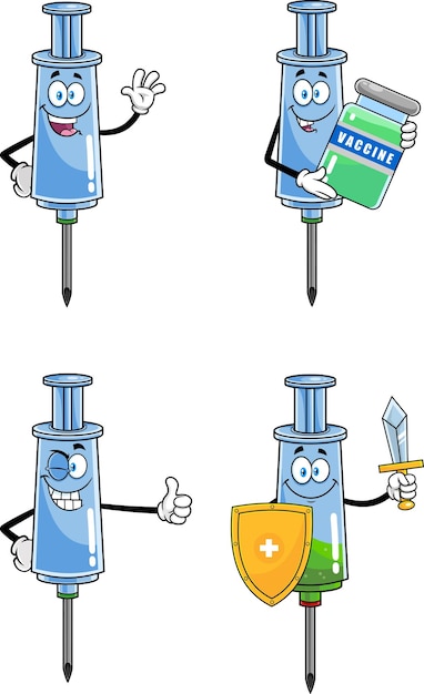 Syringe Vaccine Cartoon Character Series Vector Collection Set Isolated On White Background