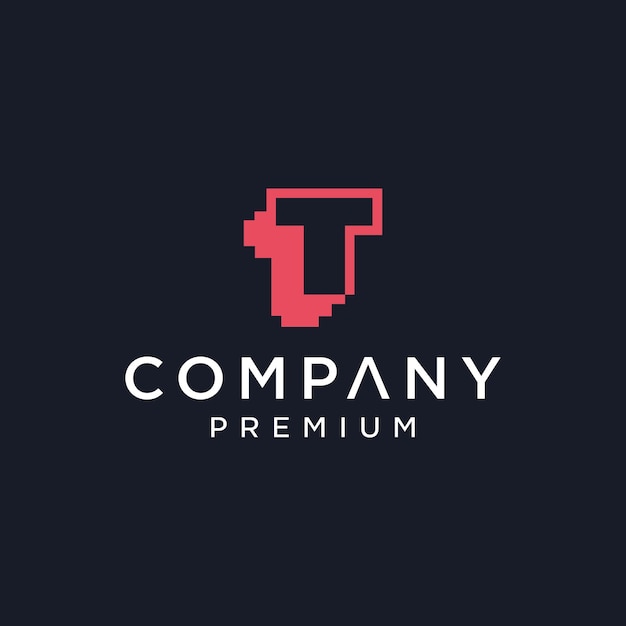 T letter upercase pixel mark digital 8 bit logo vector icon illustration