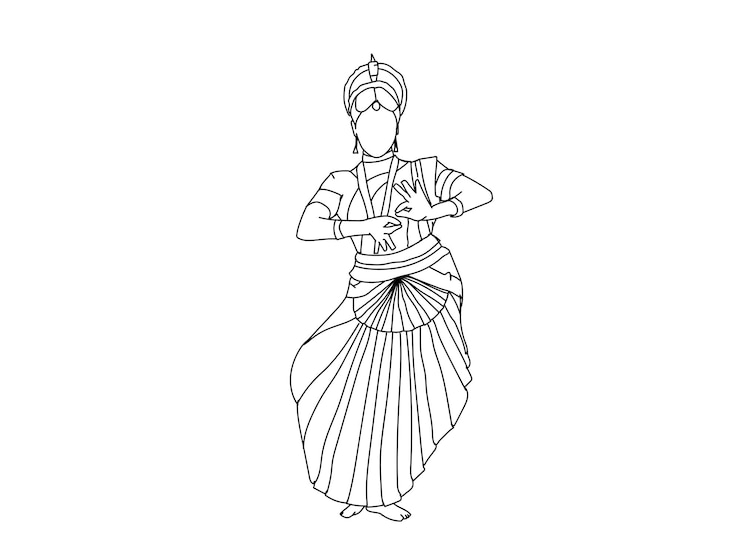 Vektor tamil dancer line art drawing