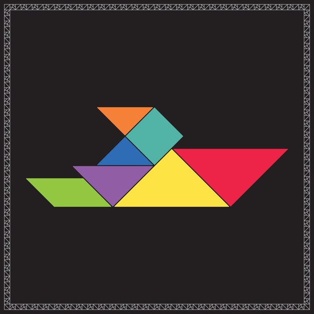 Tangram Puzzle Powerboat Vector Colorful Geometric Illustration