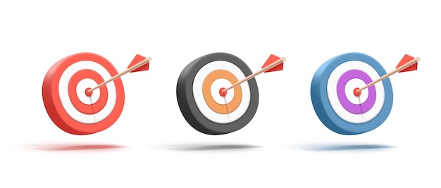 Targeting board with arrow in the center digital 3d render icon set in different colours isolated icons