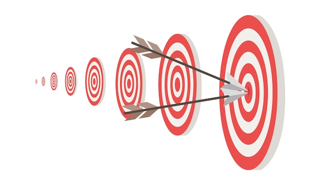 targets and two arrow in center circle flat vector illustration isolated on white background.