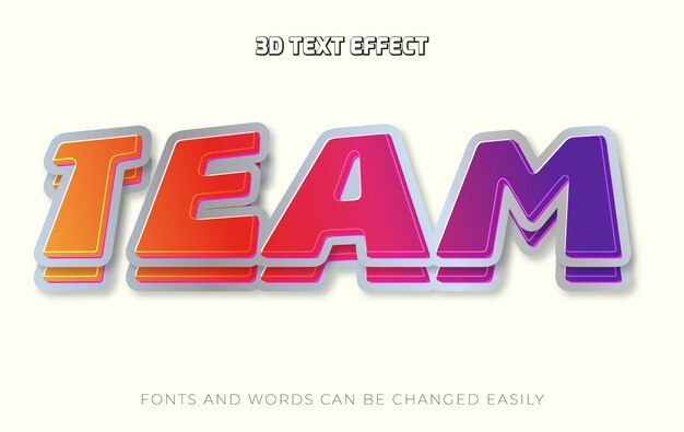 team 3d editable text effect style