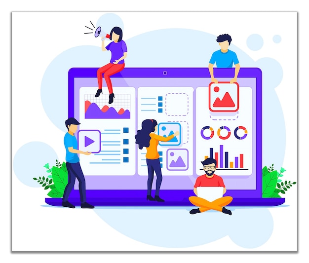Team of people collaborating on a digital project