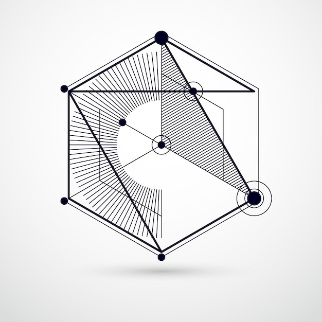 technical blueprint, vector black and white digital background with geometric design elements, cubes. engineering technological wallpaper made with honeycombs.
