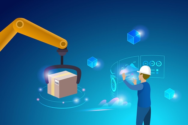 Technical engineer control rototics automation arms in production line Smart factory