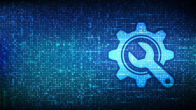 technical service wrench and gear icon made with binary code customer help online tech support