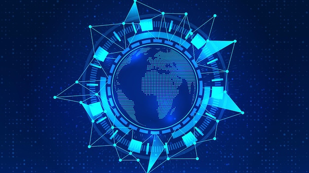 Technology Background with Dotted World Map and Abstract Shapes Global Point Business Innovation Con