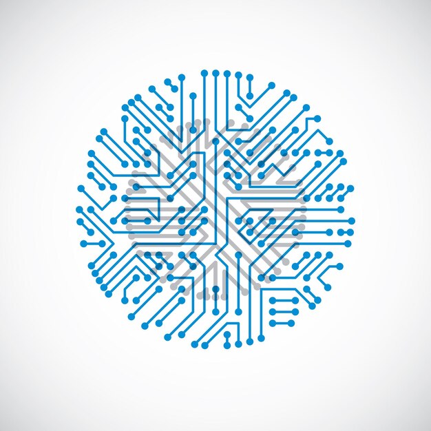 technology communication cybernetic element. vector abstract illustration of circuit board in the shape of circle.