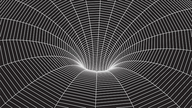 Technology wireframe tunnel on black background Futuristic 3D vector grid
