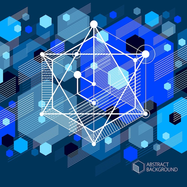 template 3d dark blue design layout for brochure , flyer , poster, advertising, cover, vector abstract modern background. composition of cubes, hexagons, squares, rectangles and different abstract ele