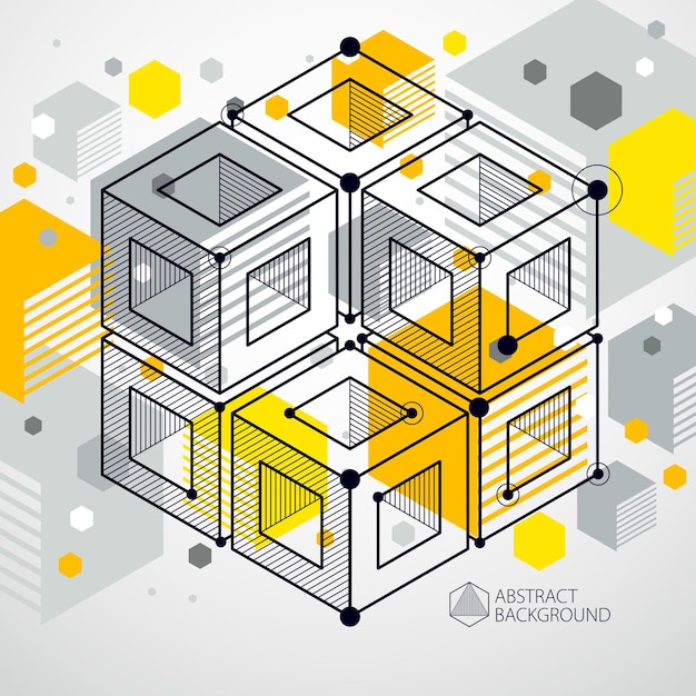 Template 3D yellow design layout for brochure , flyer , poster, advertising, cover, vector abstract modern background. Composition of cubes, hexagons, squares, rectangles and different abstract elemen