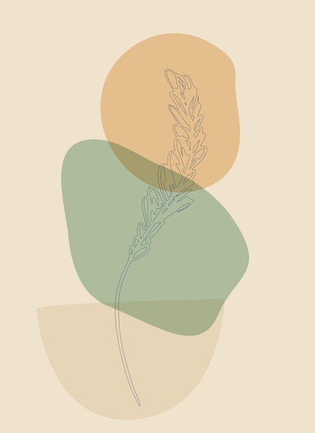 template with an abstract composition of simple shapes with leaves field grass line art
