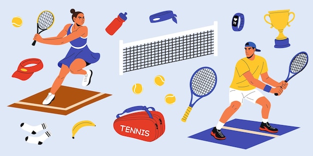 Tennis players and equipment