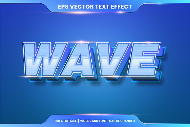 Text effect in 3d Wave words font styles theme editable gradient blue color concept