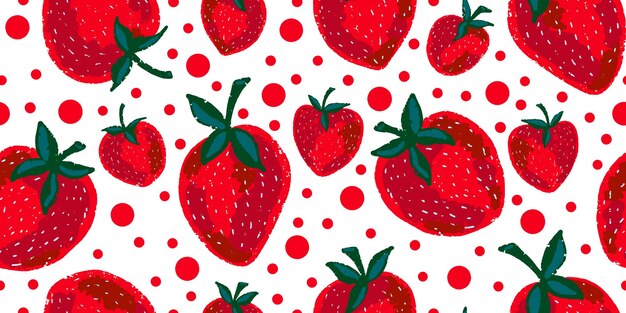 texture of strawberries berry pattern cartoon style hand drawn elements vector seamless overlapping pattern
