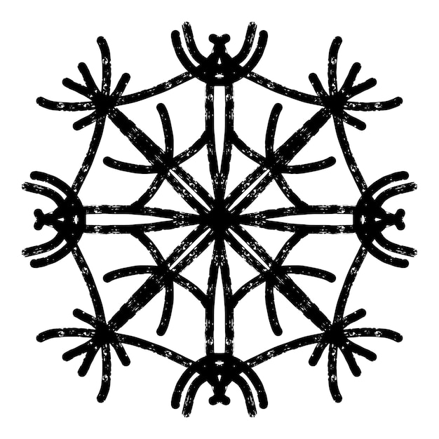 Textured black symmetrical element in linocut style vector element