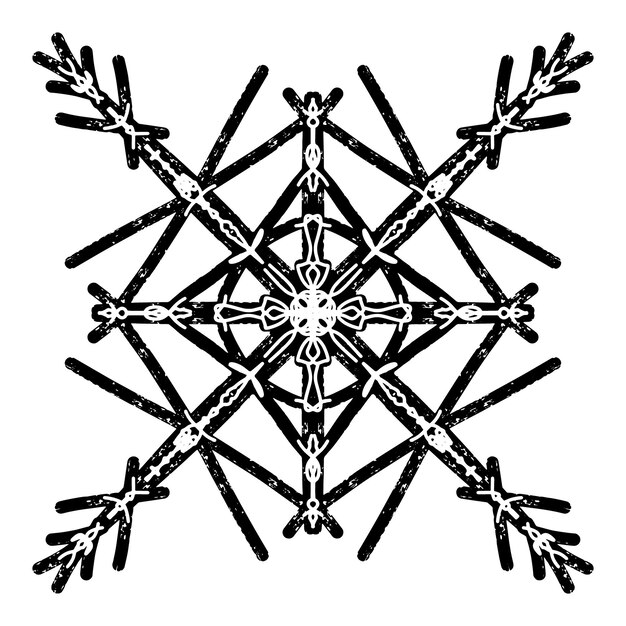 Textured black symmetrical element in linocut style vector element