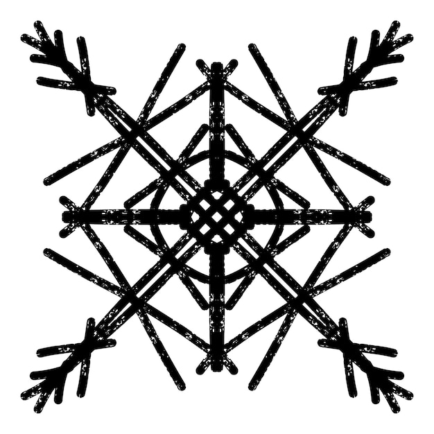 Textured black symmetrical element in linocut style vector element
