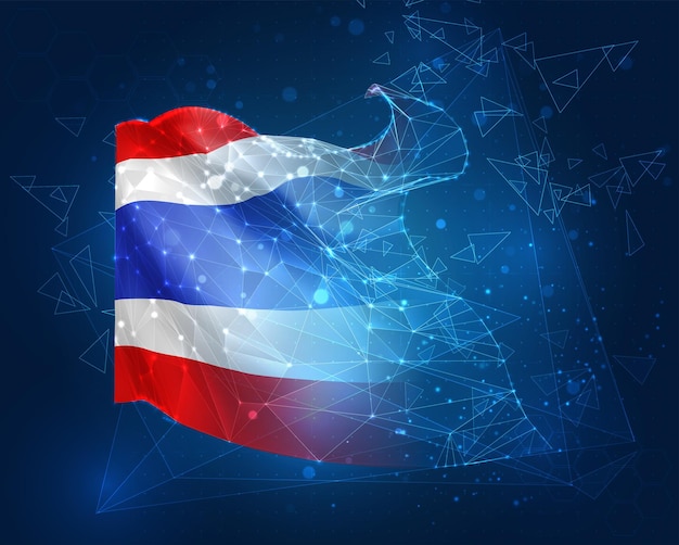 thailand vector flag virtual abstract 3d object from triangular polygons on a blue background