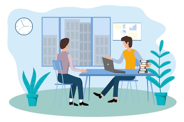 The business Manager conducts an interview with a job candidate