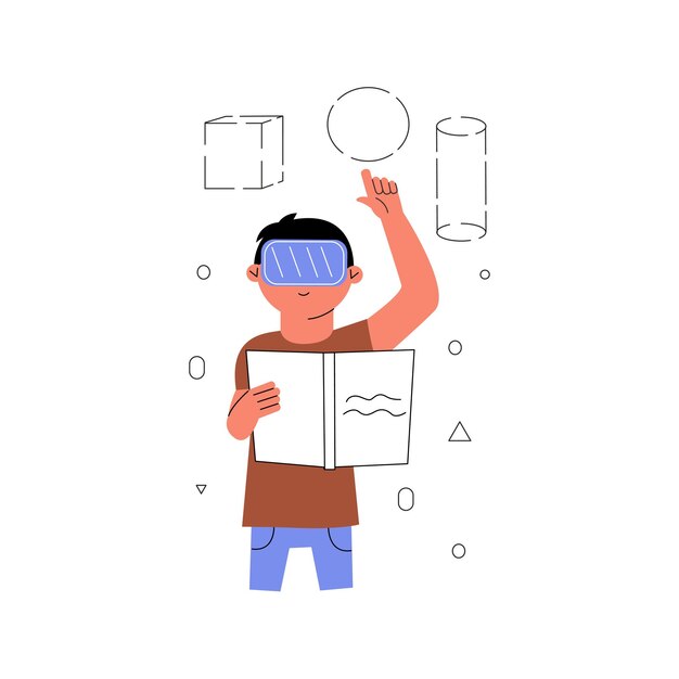 The concept of teaching a child with the use of augmented reality Boy in vr glasses Vector