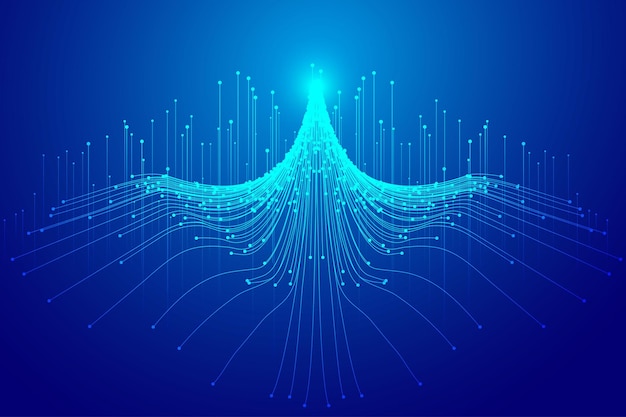 The flying eagle and rising rays form an abstract background of dots and lines