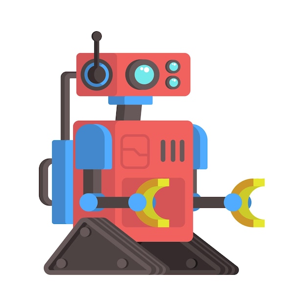 The image features four colorful cartoonstyle robots with unique designs Each robot has a distinct appearance incorporating various mechanical elements