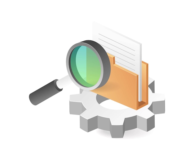 the process of searching data in a folder with a magnifying glass